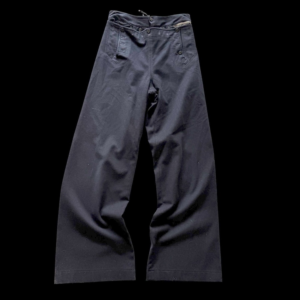 Vintage 60's US Navy Wool Sailor Pants Navy Wide Leg Lace Up Back Scovill Zipper